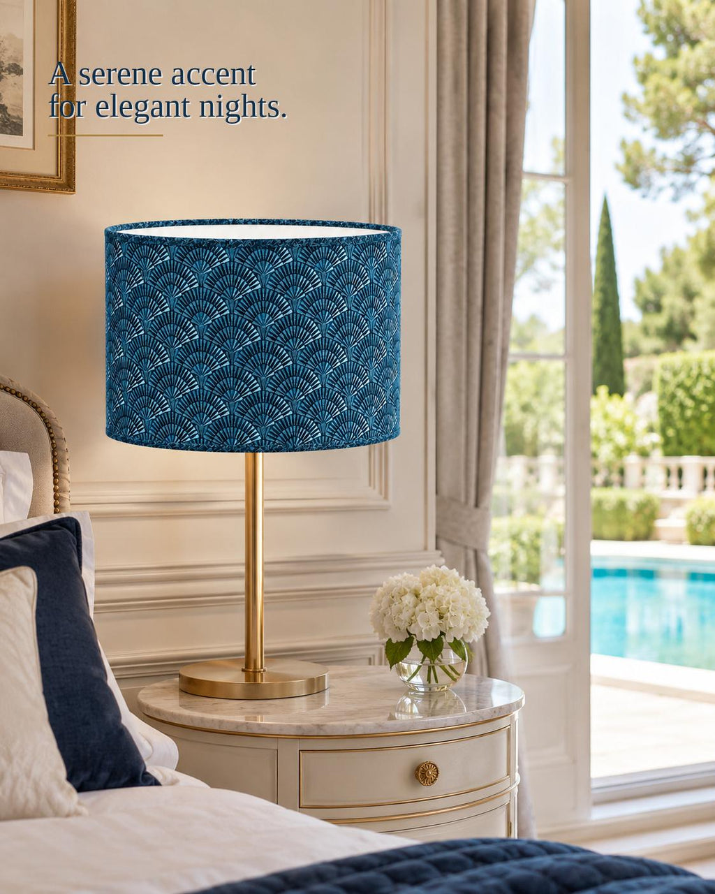 Art Deco Fan Pattern Drum Lampshade | Blue Teal Retro Lampshade | Handmade in Italy – image 3