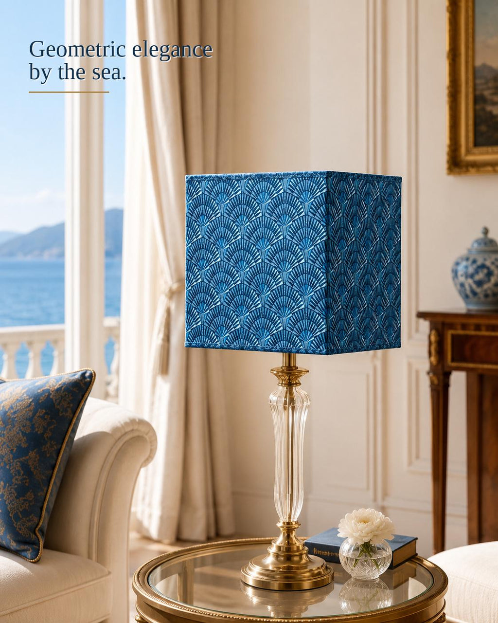 Art Deco Fan Pattern Drum Lampshade | Blue Teal Retro Lampshade | Handmade in Italy – image 10