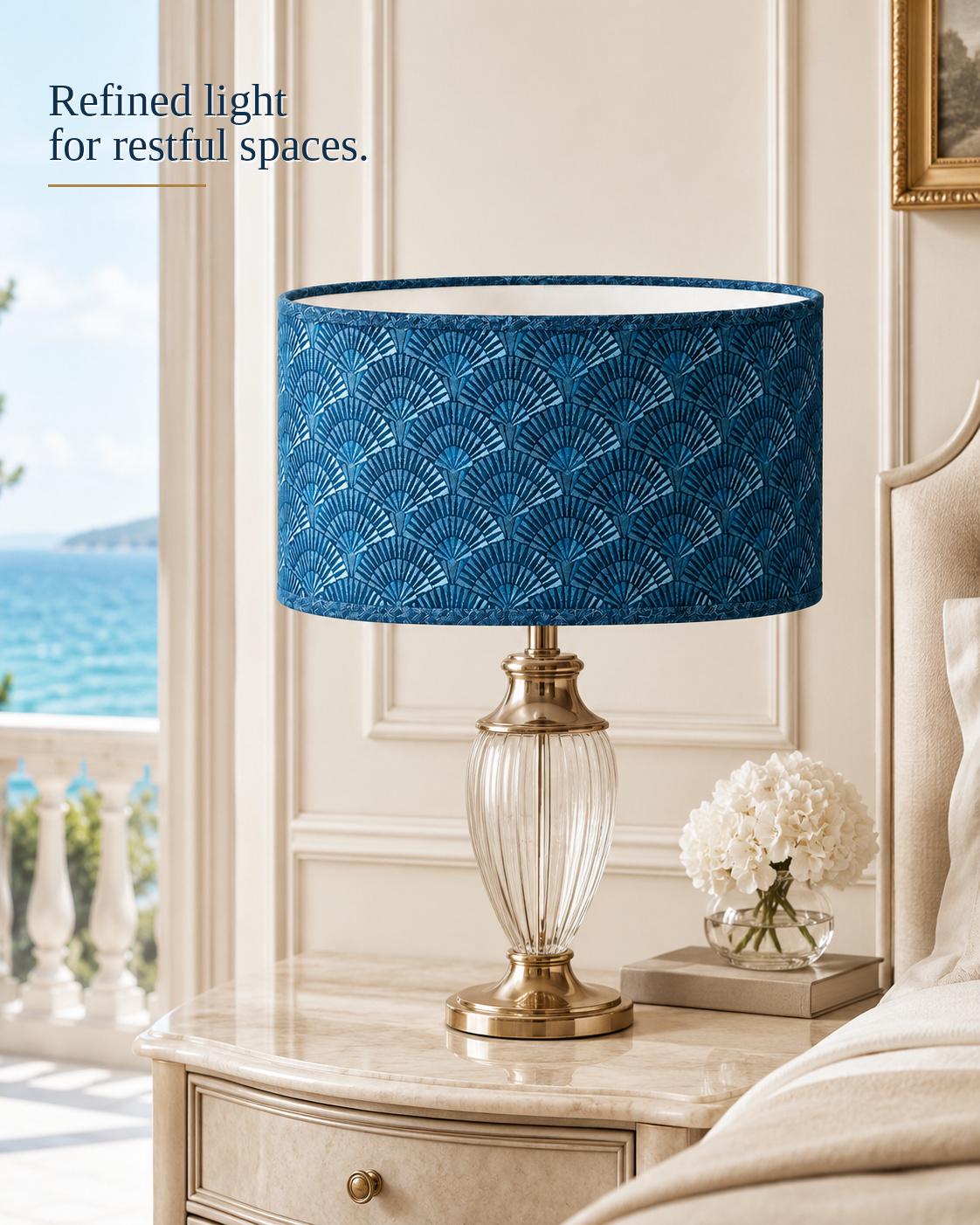 Art Deco Fan Pattern Drum Lampshade | Blue Teal Retro Lampshade | Handmade in Italy – image 8