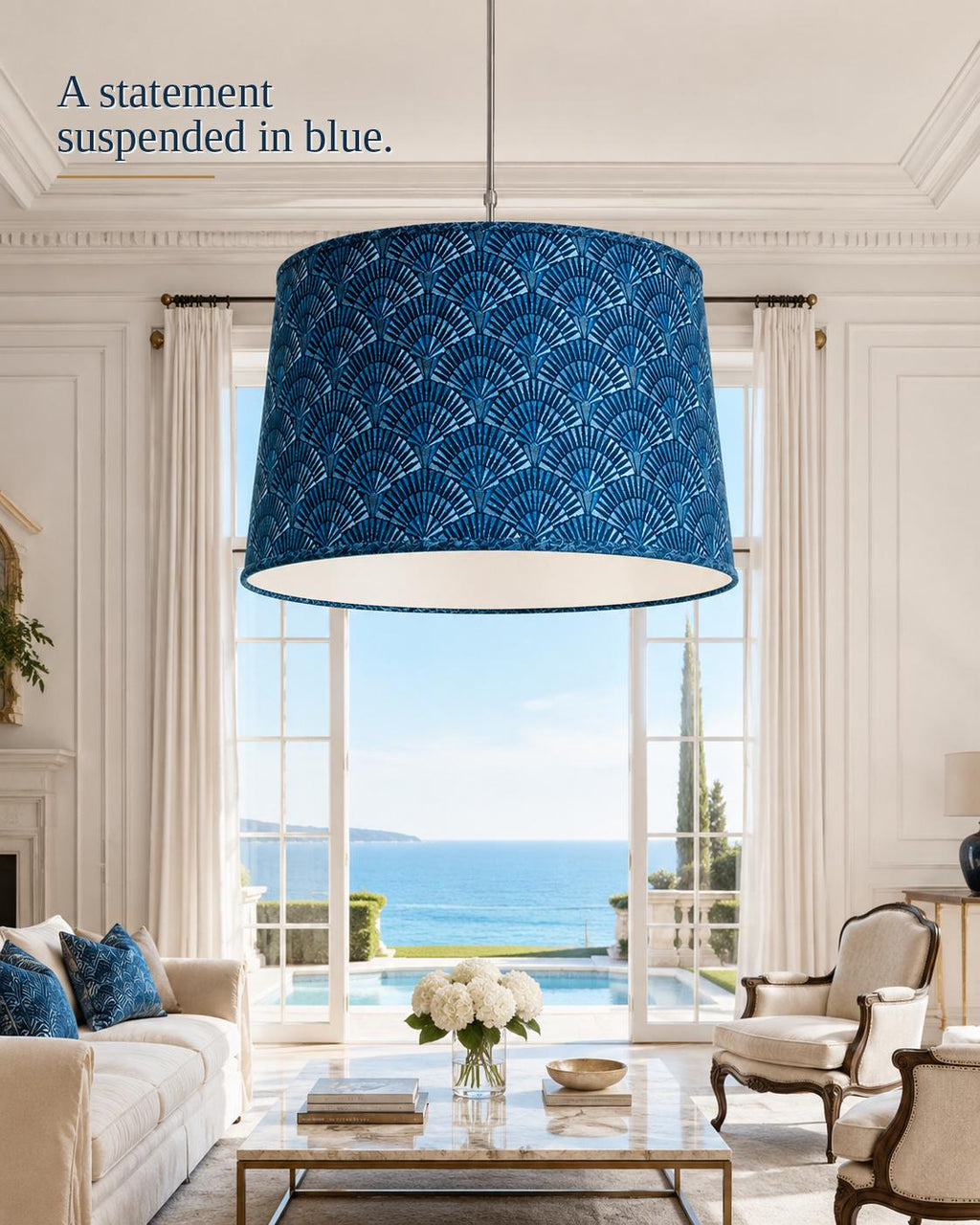 Art Deco Fan Pattern Drum Lampshade | Blue Teal Retro Lampshade | Handmade in Italy – image 15