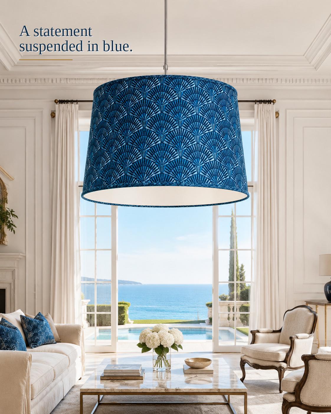 Art Deco Fan Pattern Drum Lampshade | Blue Teal Retro Lampshade | Handmade in Italy – image 15