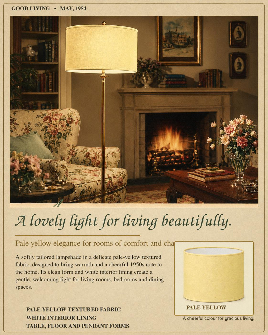 1950s Pastel Pale Yellow Lampshade | 1950s Retro Style | Handmade in Italy – image 10