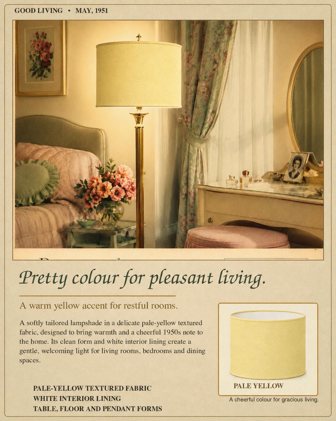 1950s Pastel Pale Yellow Lampshade | 1950s Retro Style | Handmade in Italy – image 5