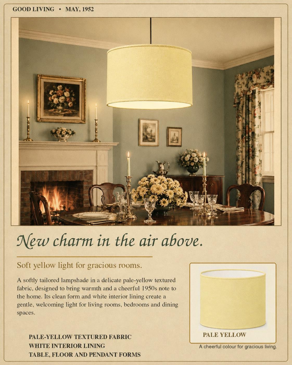 1950s Pastel Pale Yellow Lampshade | 1950s Retro Style | Handmade in Italy – image 7
