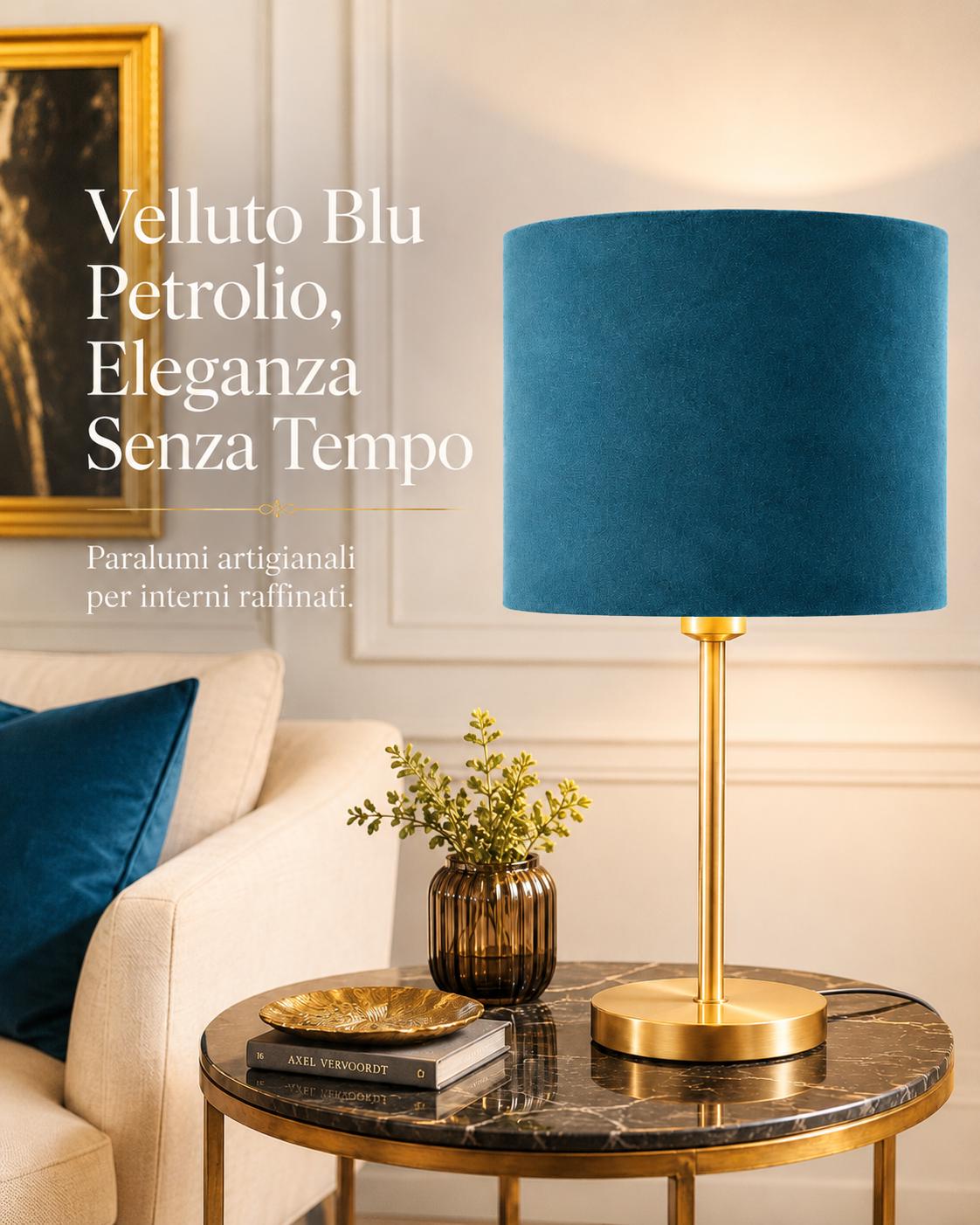 Petrol Blue Velvet Lampshade | Handmade in Italy – image 5
