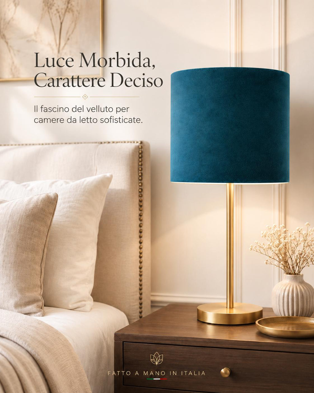 Petrol Blue Velvet Lampshade | Handmade in Italy – image 3