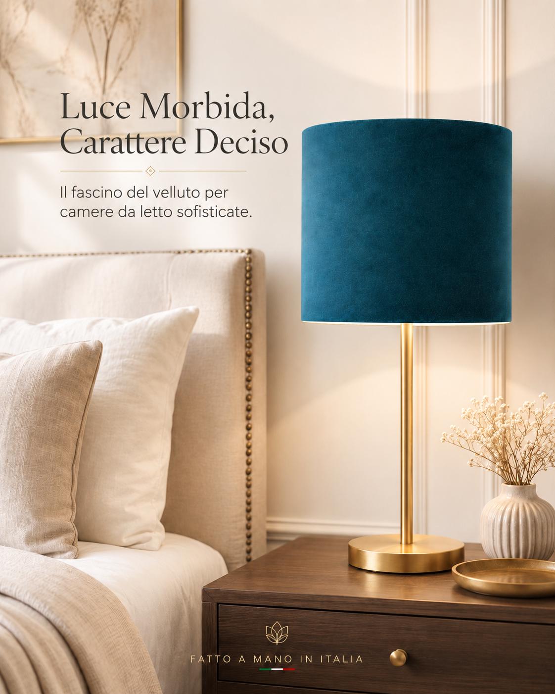 Petrol Blue Velvet Lampshade | Handmade in Italy – image 3