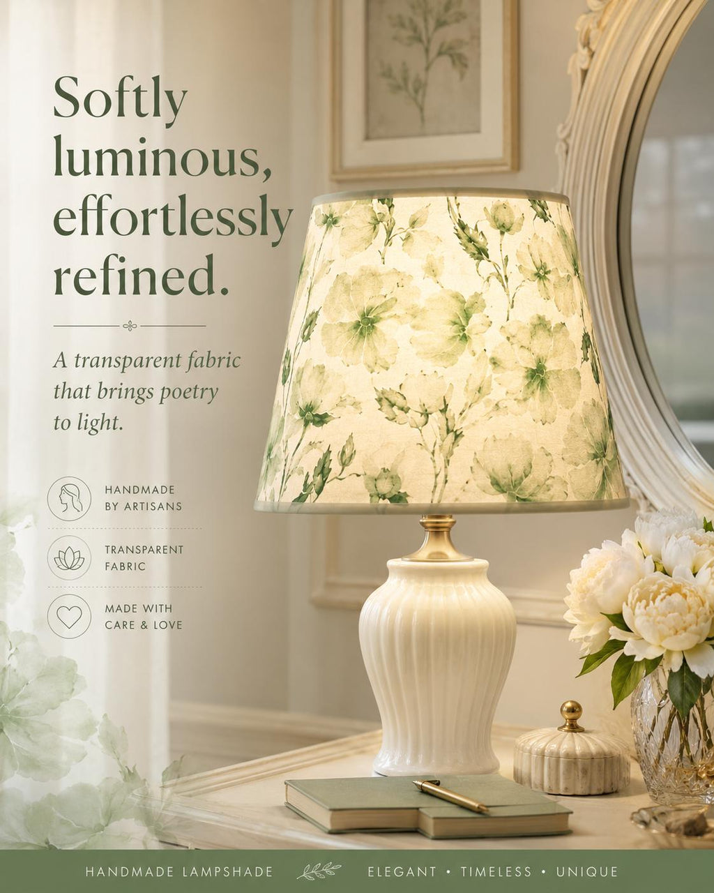 Elegant Sheer Patterned Lampshade, Atmospheric Lighting / Handmade in Italy – image 12