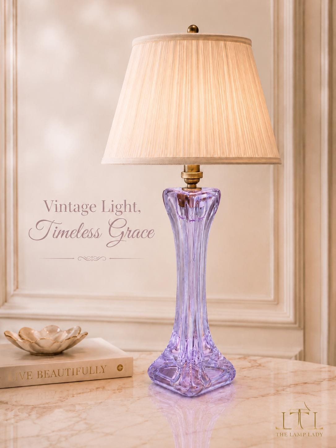 Signed Cristal de Sèvres neodymium glass table lamp with blue-lilac crystal
