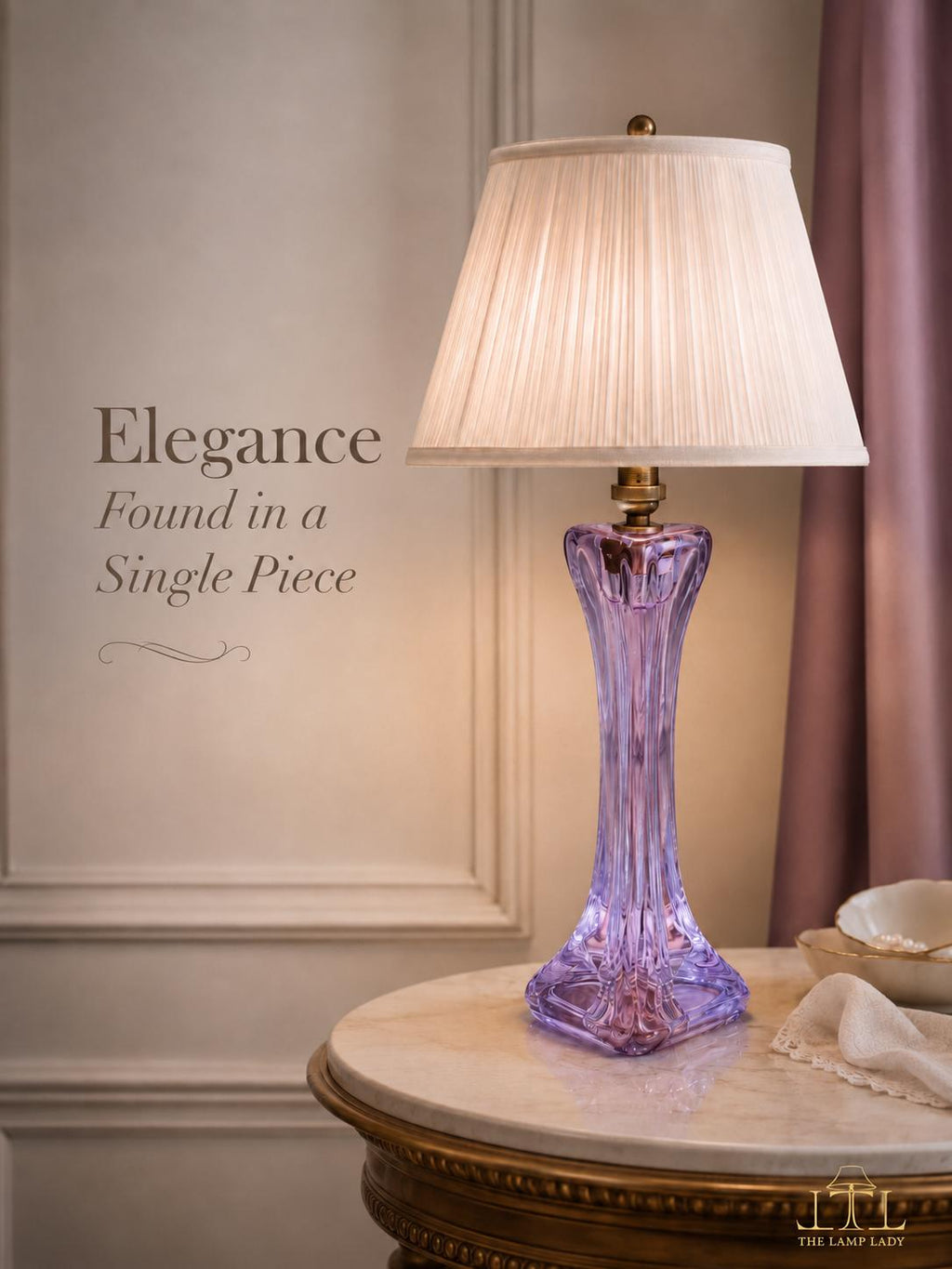 Signed Cristal de Sèvres neodymium glass table lamp with blue-lilac crystal