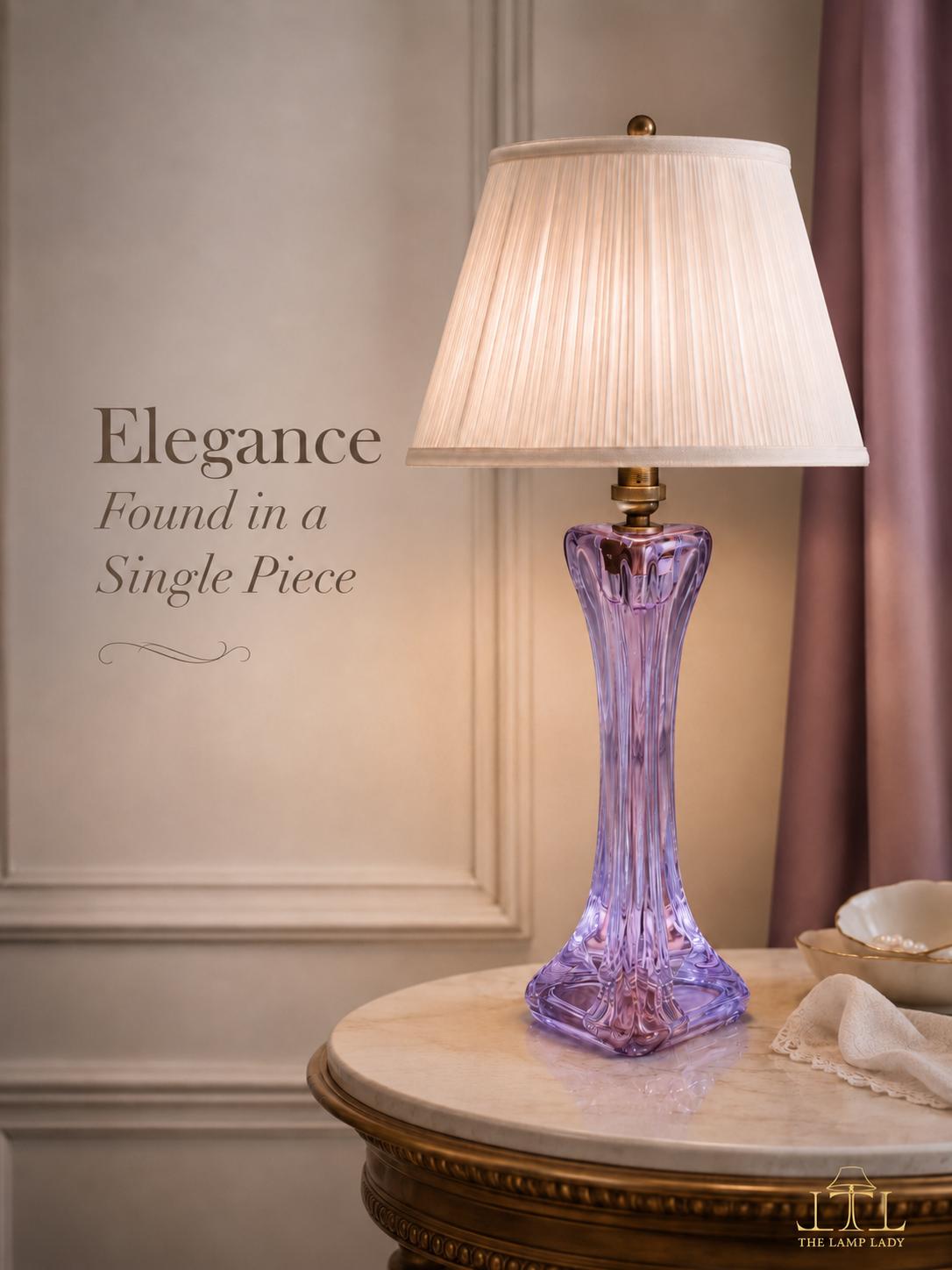Signed Cristal de Sèvres neodymium glass table lamp with blue-lilac crystal