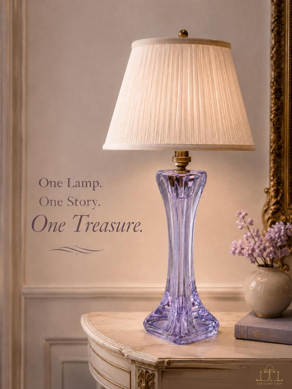 Signed Cristal de Sèvres neodymium glass table lamp with blue-lilac crystal