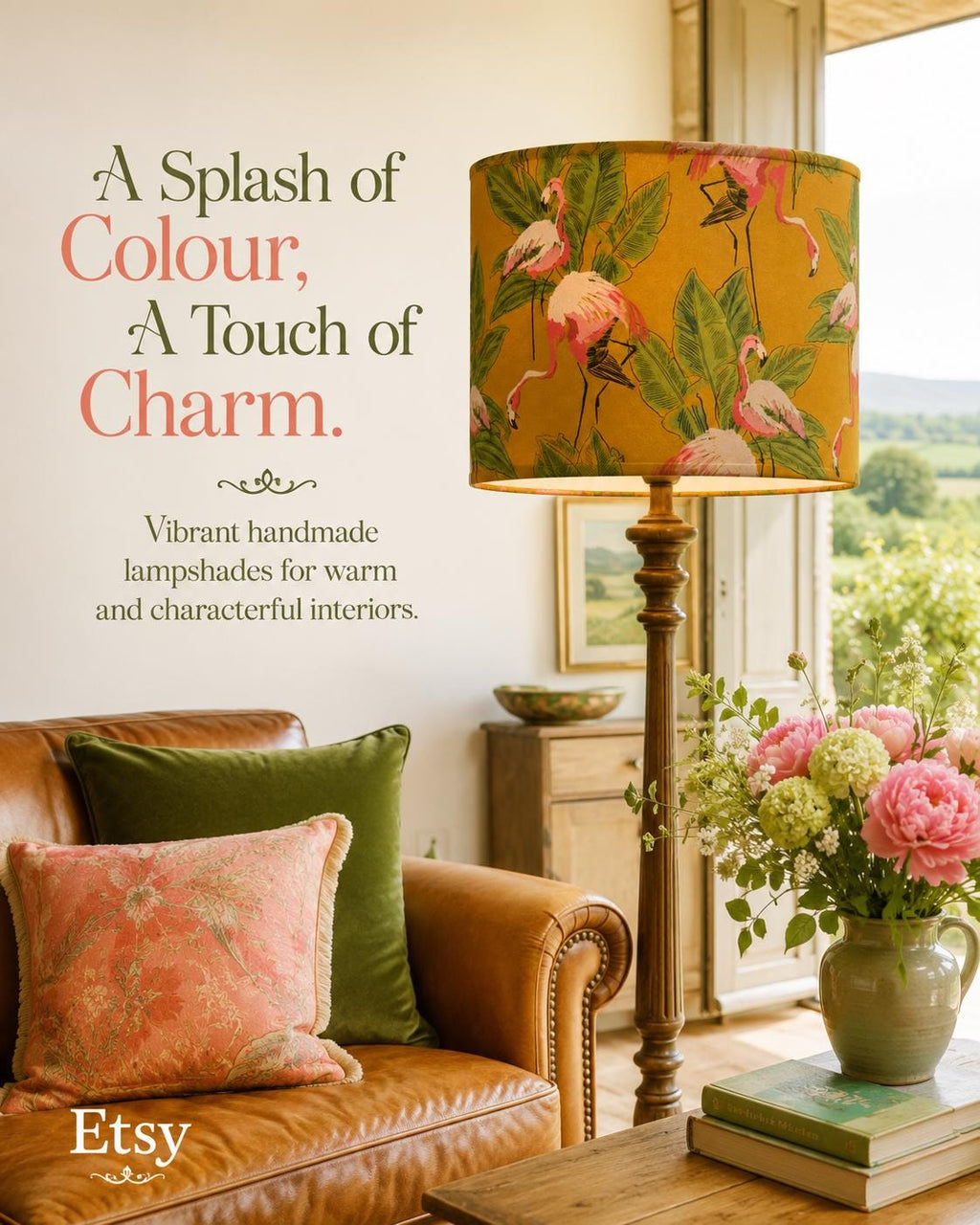 Tropical Flamingo Cotton-Blend Lampshade | Handmade in Italy – image 13