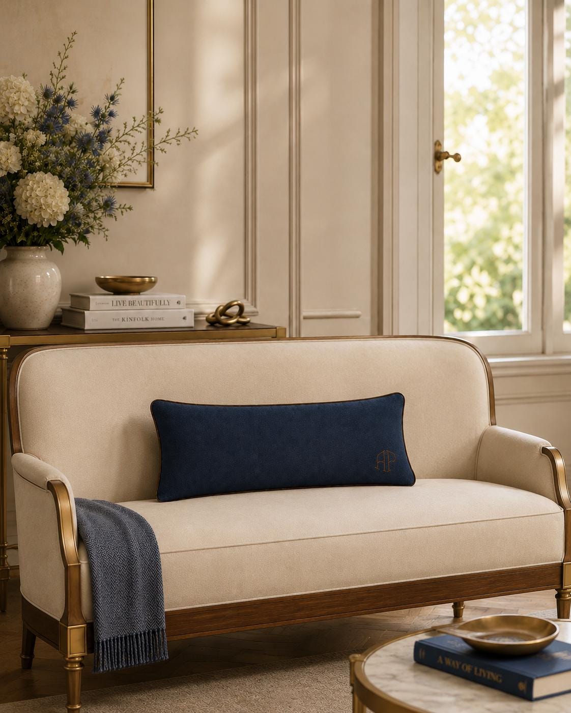 Sage Green personalised embroidered monogram cushion, 60 × 60 cm
