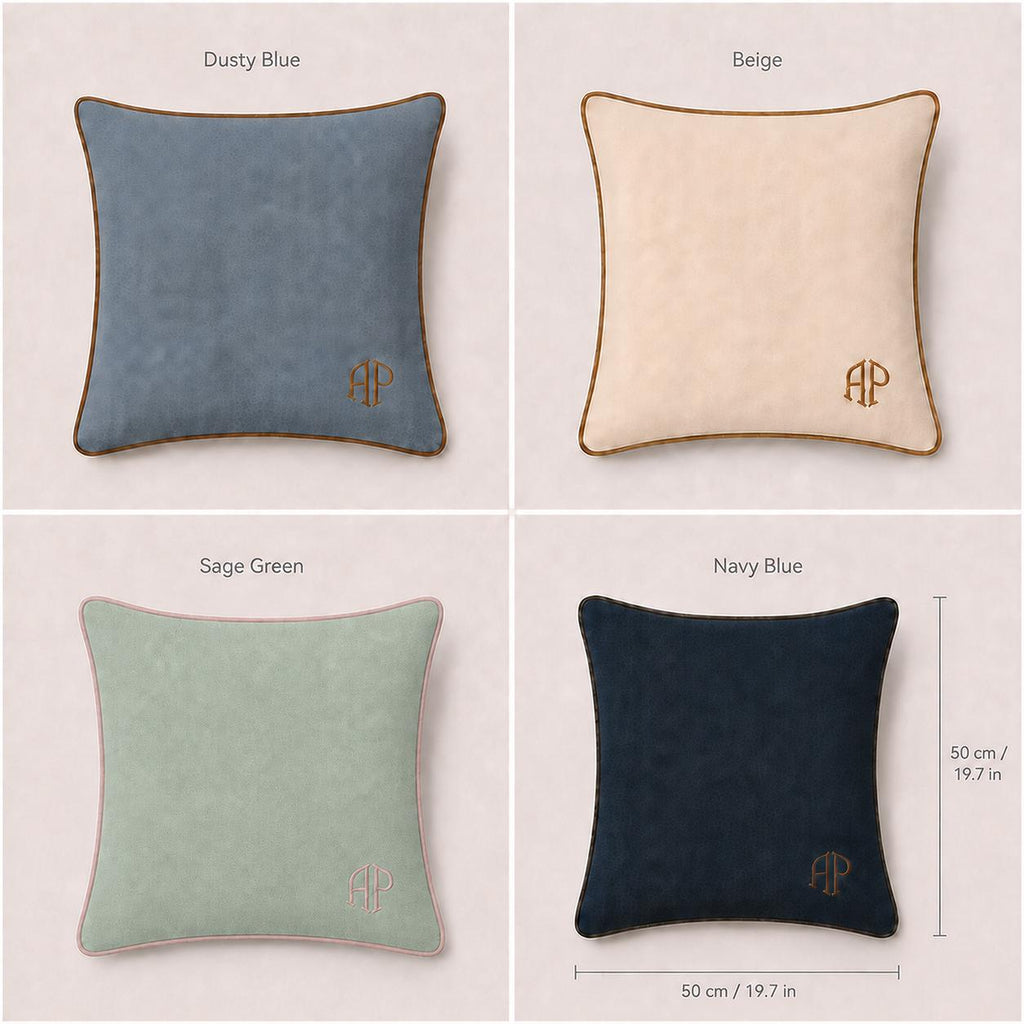 Beige personalised embroidered monogram cushion, 30 × 80 cm