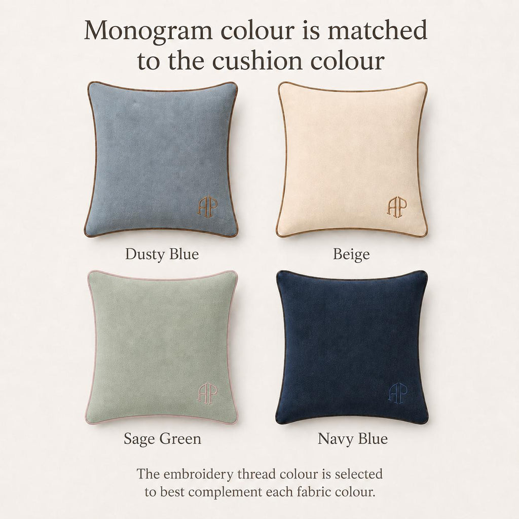 Sage Green personalised embroidered monogram cushion, 50 × 50 cm