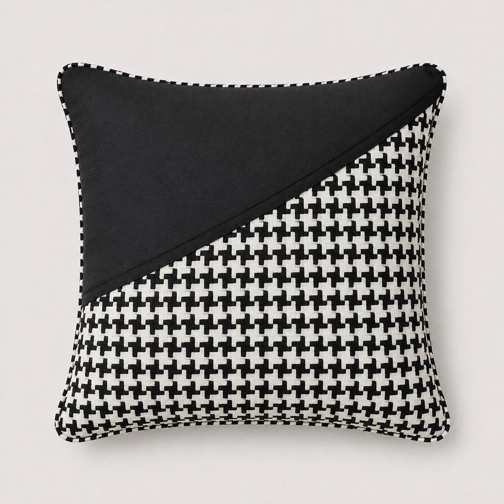 Black and white houndstooth pure wool square cushion, 50 × 50 cm
