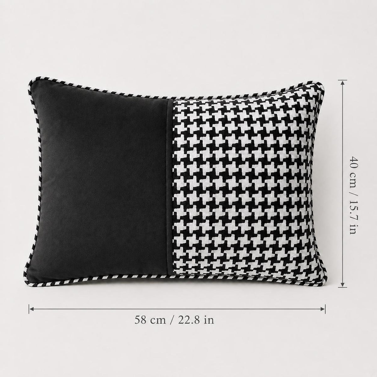 Additional product view of black and white houndstooth pure wool cushion