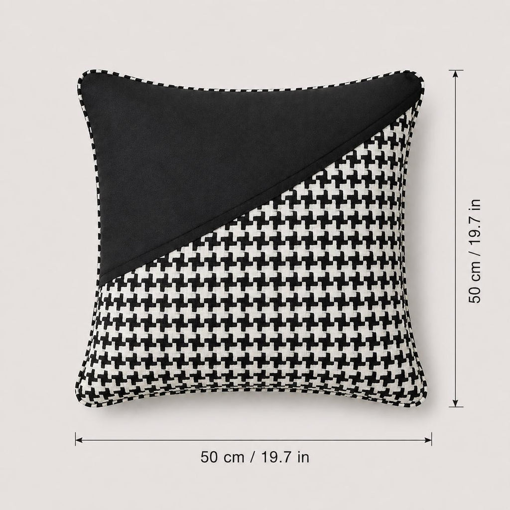 Black and white houndstooth pure wool rectangular cushion, 40 × 58 cm