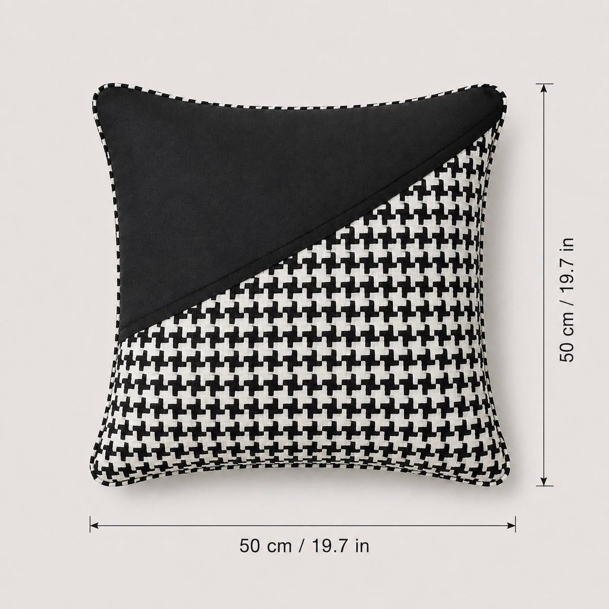Black and white houndstooth pure wool rectangular cushion, 40 × 58 cm
