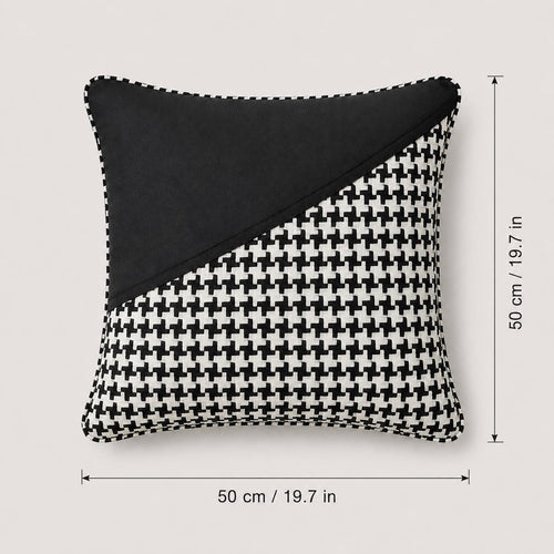 Black and white houndstooth pure wool rectangular cushion, 40 × 58 cm