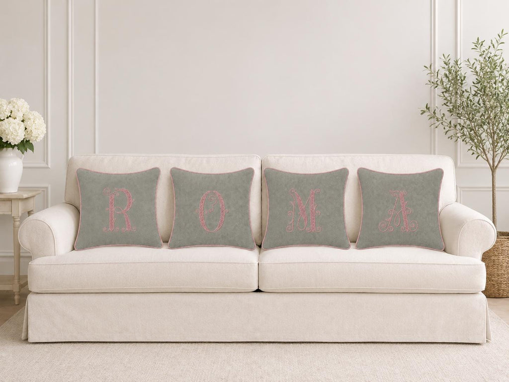 Sage Green embroidered letter R