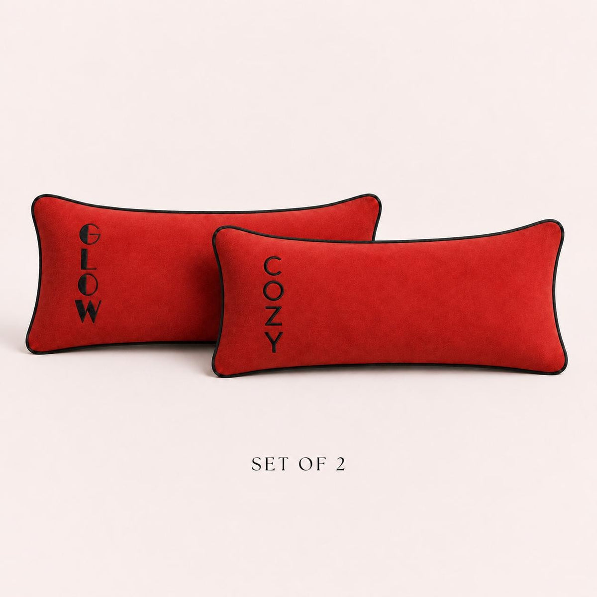 Brick red set of three embroidered lumbar cushion