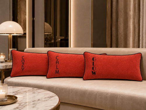 Brick red CALM embroidered lumbar cushion