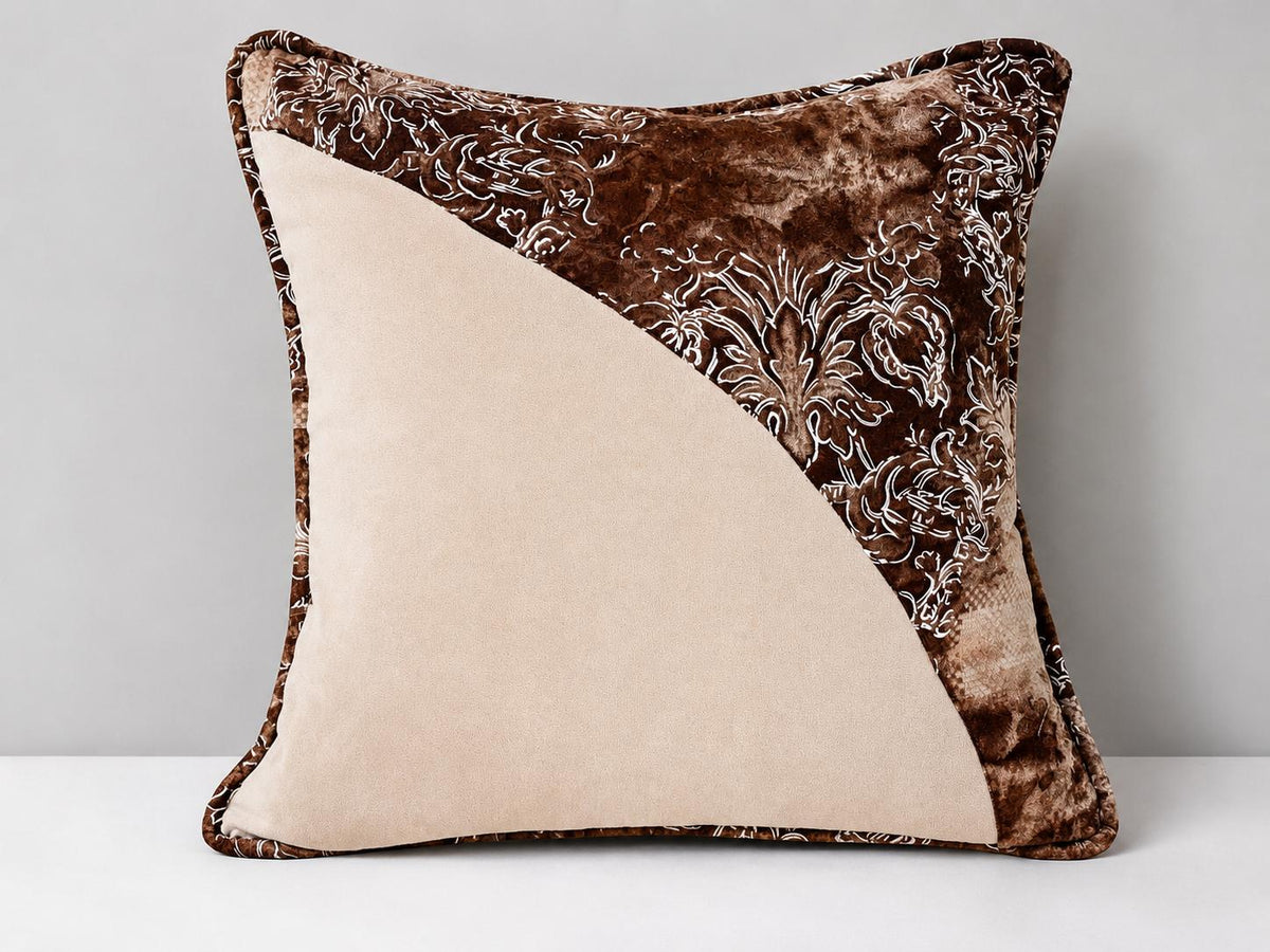 Handmade microfibre and patterned cotton rectangular cushion, 40 × 58 cm