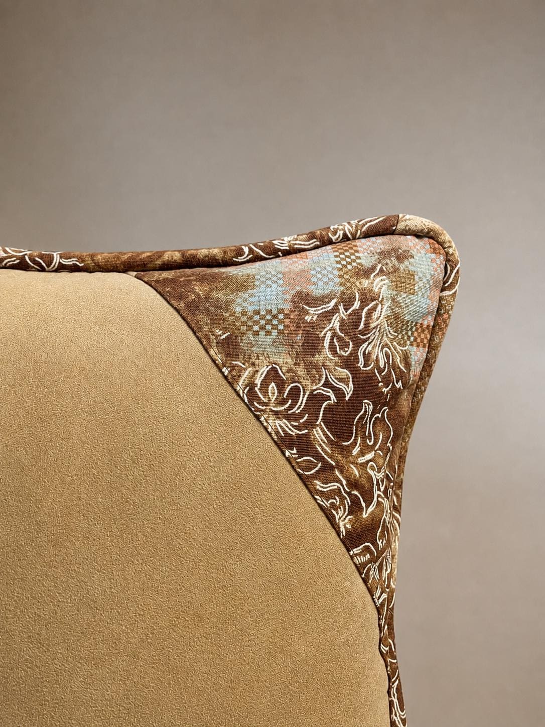 Additional product view of handmade microfibre and patterned cotton cushions