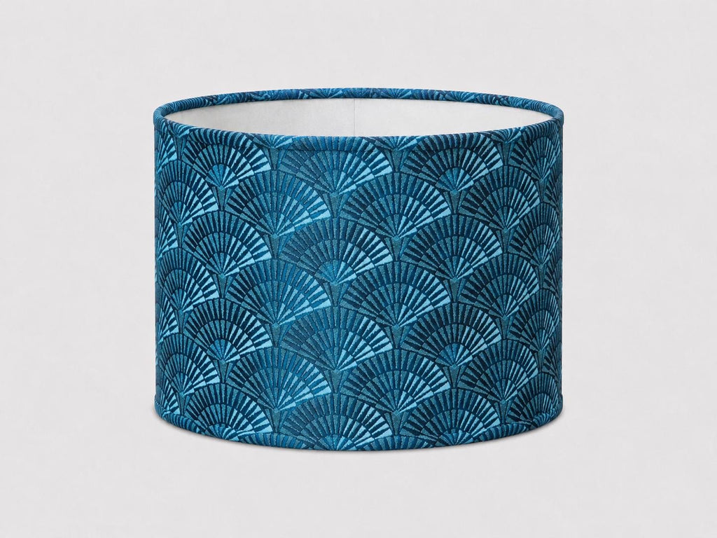 Art Deco Fan Pattern Drum Lampshade | Blue Teal Retro Lampshade | Handmade in Italy – image 1
