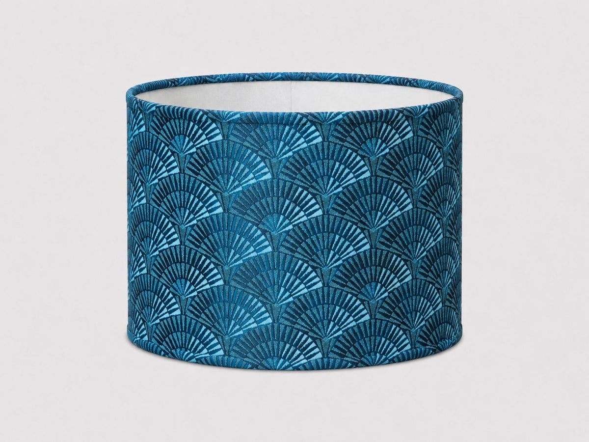Art Deco Fan Pattern Drum Lampshade | Blue Teal Retro Lampshade | Handmade in Italy – image 1