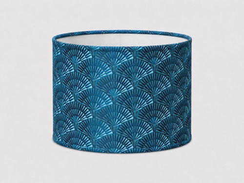 Art Deco Fan Pattern Drum Lampshade | Blue Teal Retro Lampshade | Handmade in Italy – image 1