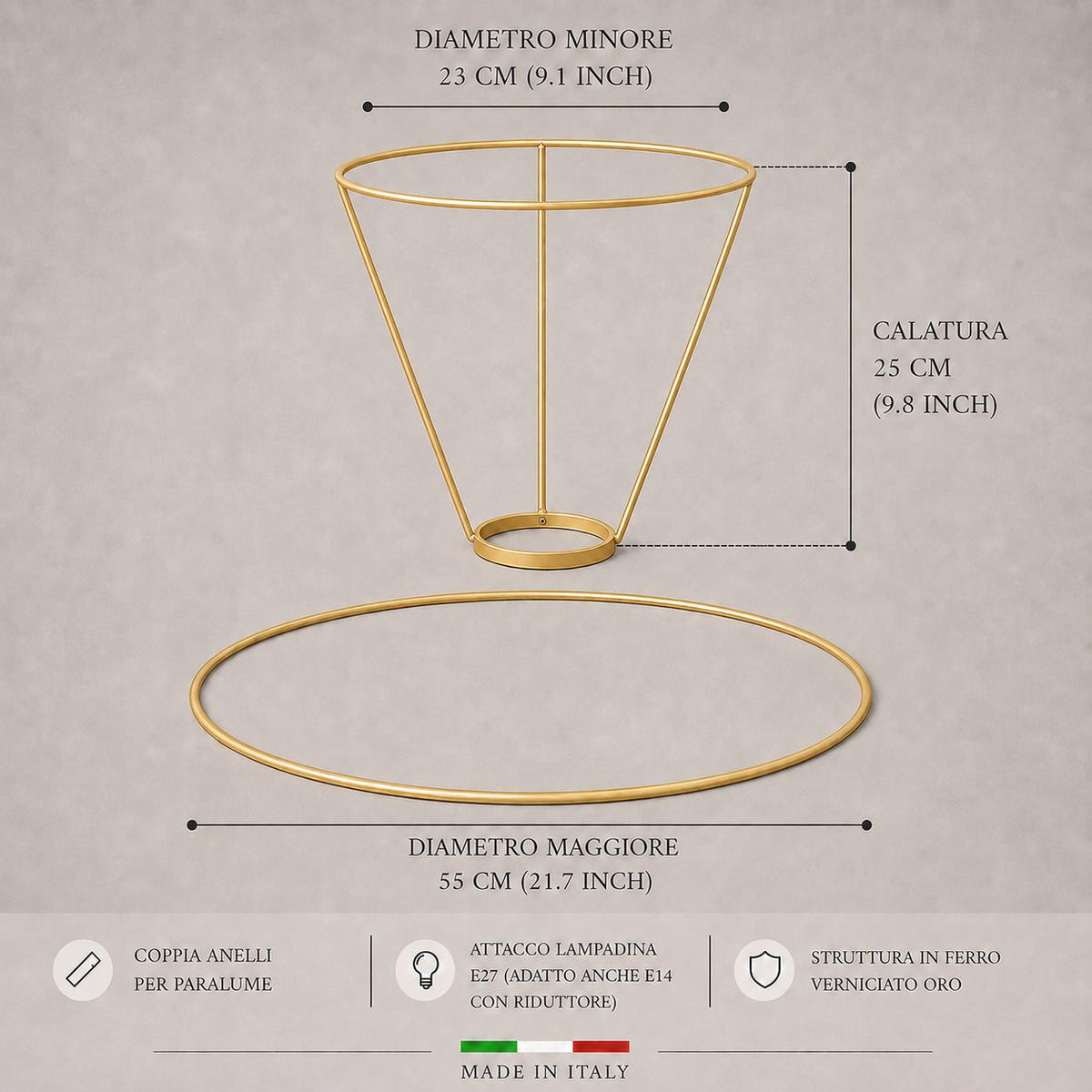Conical Lampshade Ring Set with Drop – E27 Fitting - White or Gold / Made in Italy – image 5