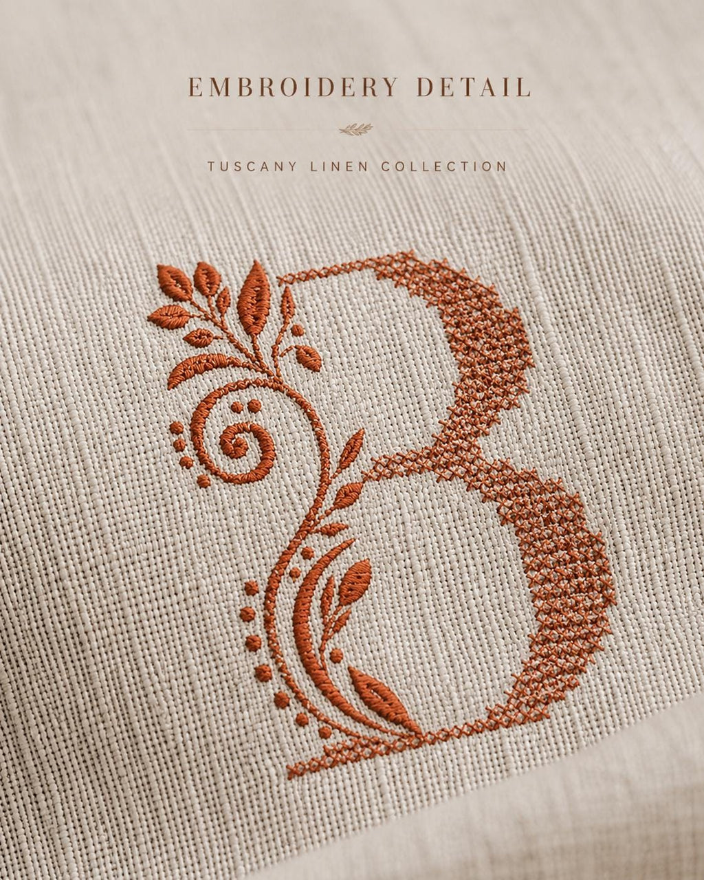 Personalised Italian linen kitchen towel with embroidered botanical monogram