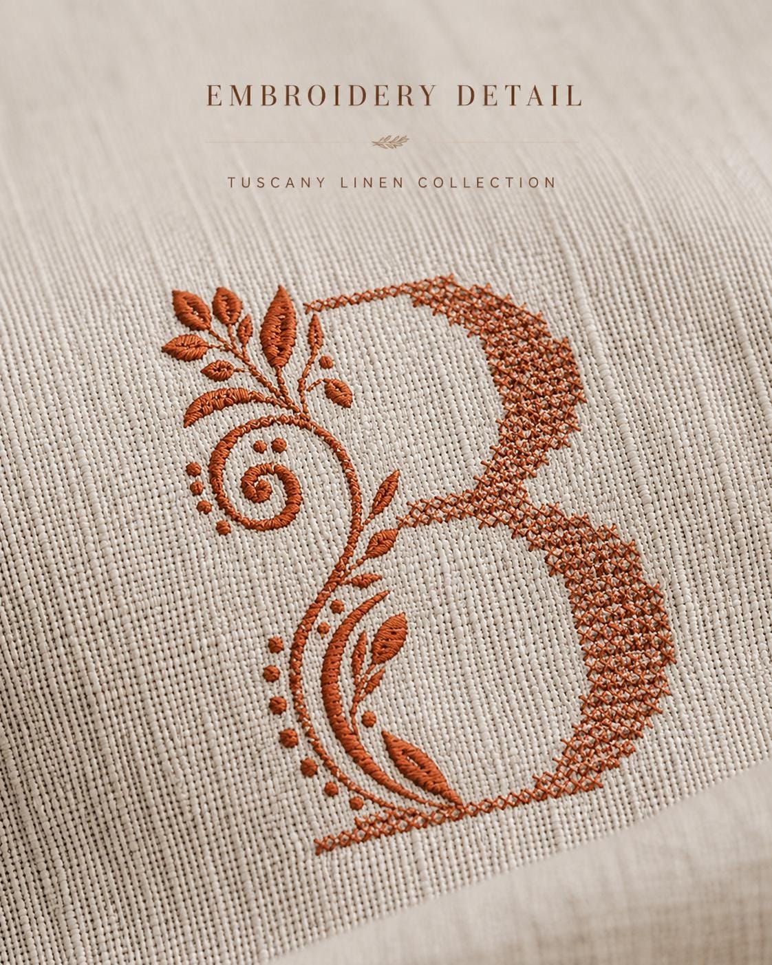 Personalised Italian linen kitchen towel with embroidered botanical monogram