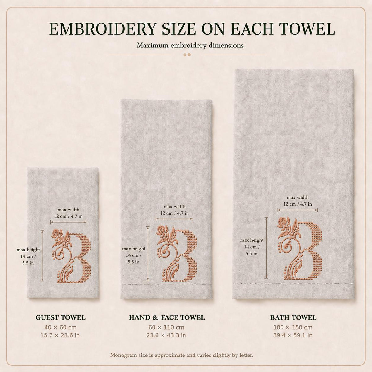 Personalised Italian linen towel with embroidered botanical monogram