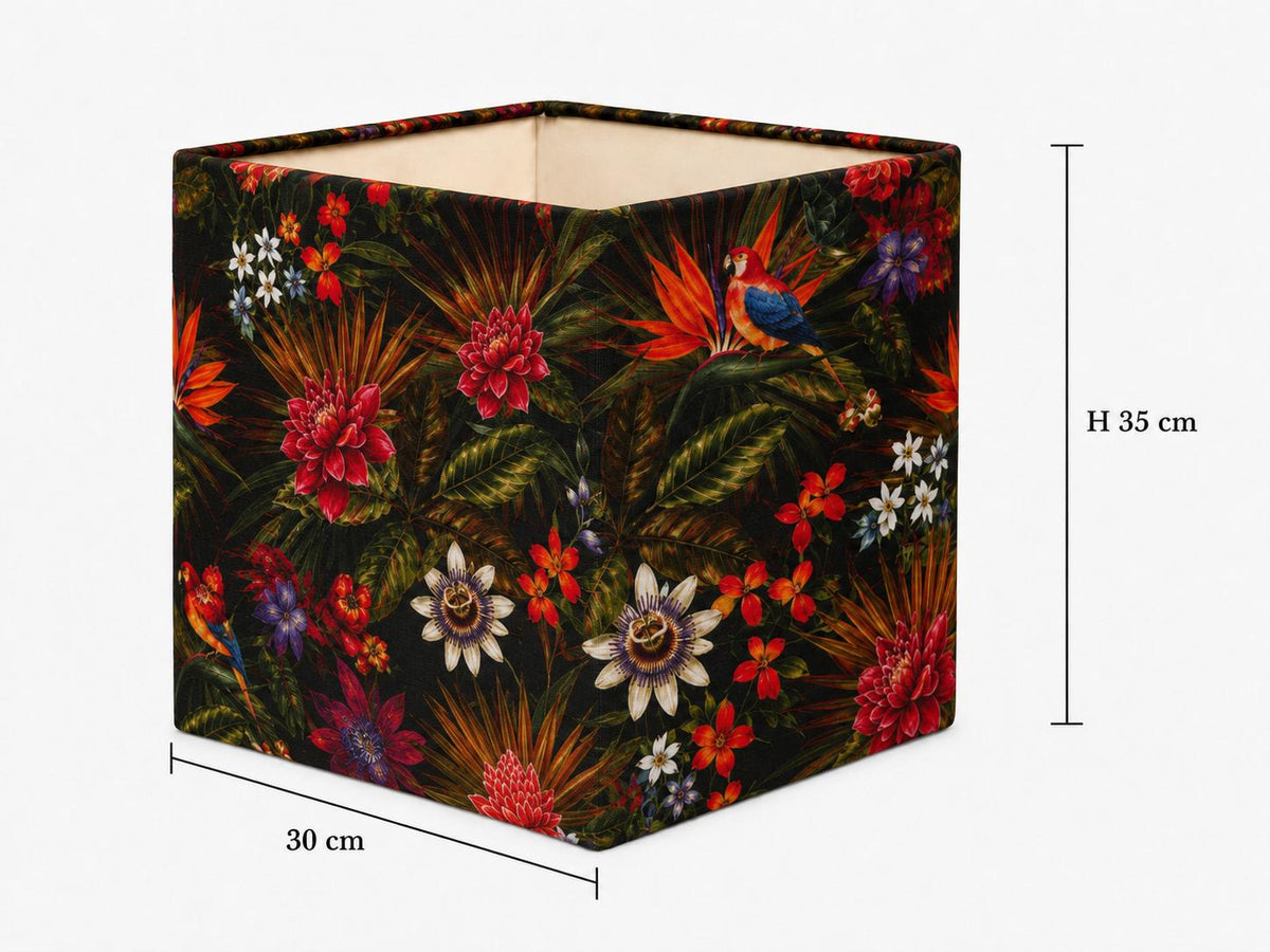 Dark floral Passiflora cube lampshade 30 x 30 x 35 cm