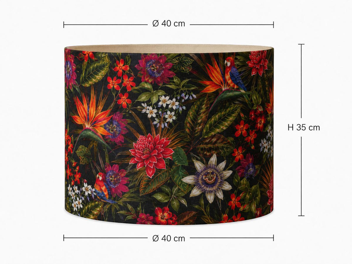 Dark floral Passiflora drum lampshade 40 x 35 cm