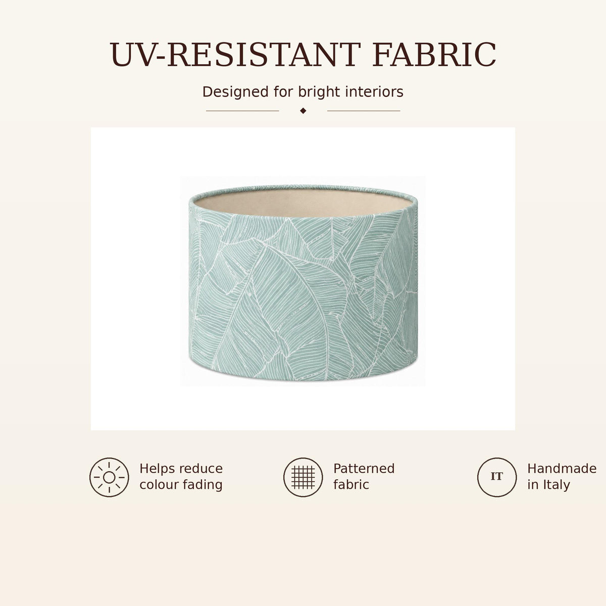 Sage green leaf handmade lampshade styled interior view