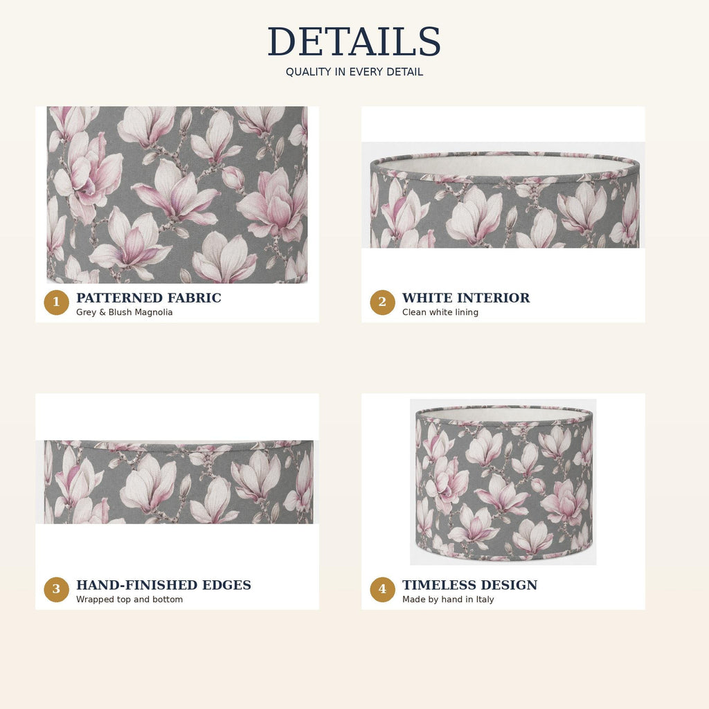 Grey and blush magnolia handmade lampshade styled interior view