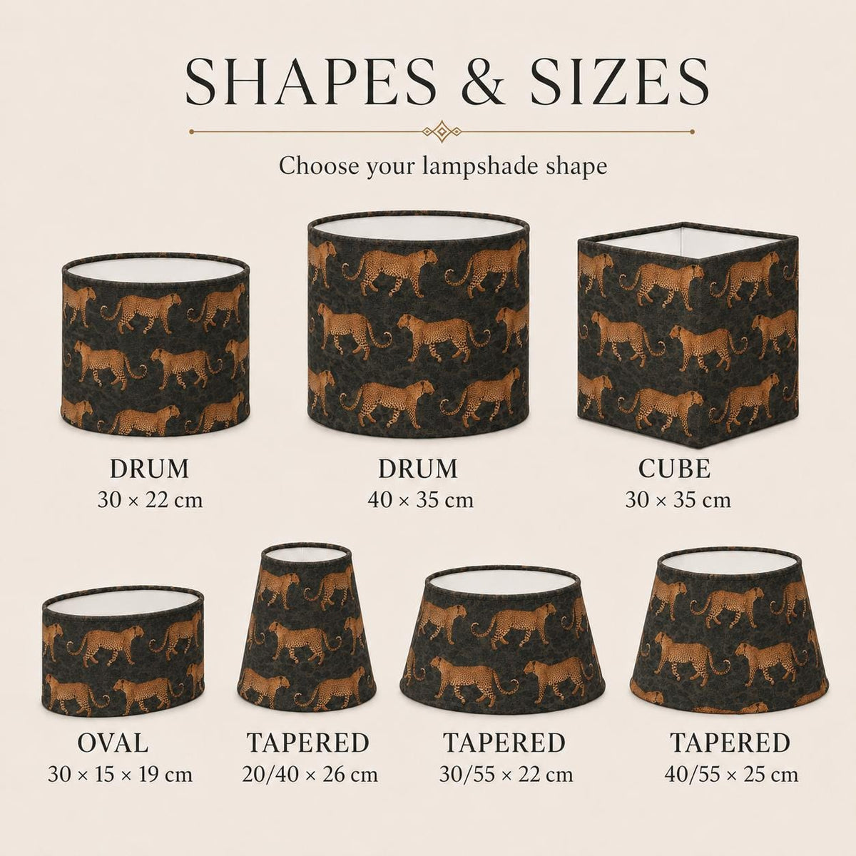 Golden leopard print UV-resistant lampshade shape and size detail