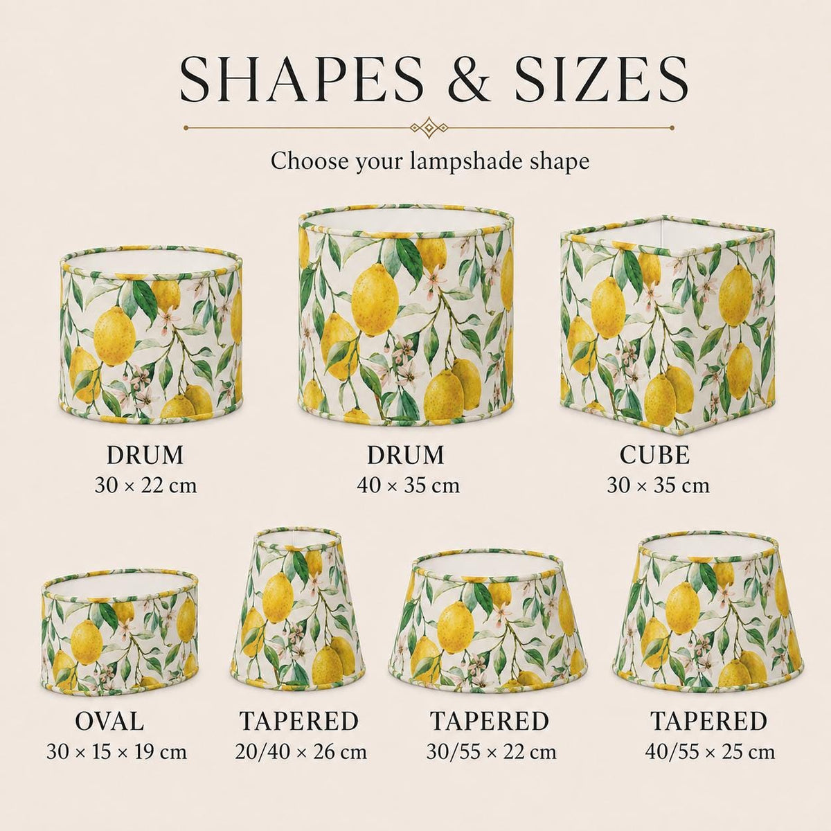 Lemon botanical UV-resistant lampshade shape and size detail