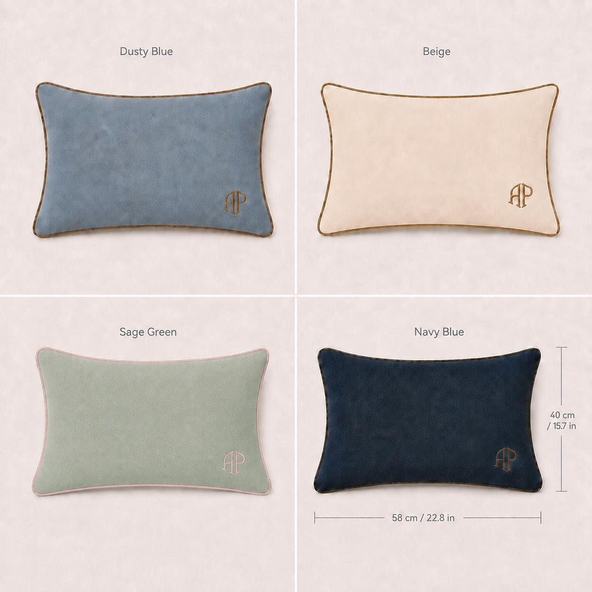Dusty Blue personalised embroidered monogram cushion, 60 × 60 cm
