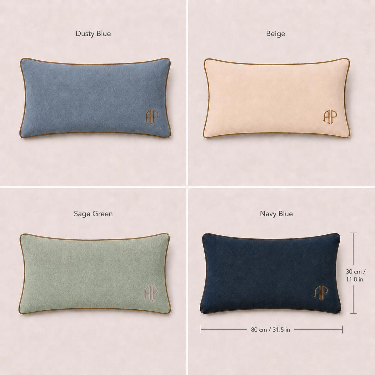 Sage Green personalised embroidered monogram cushion, 30 × 80 cm