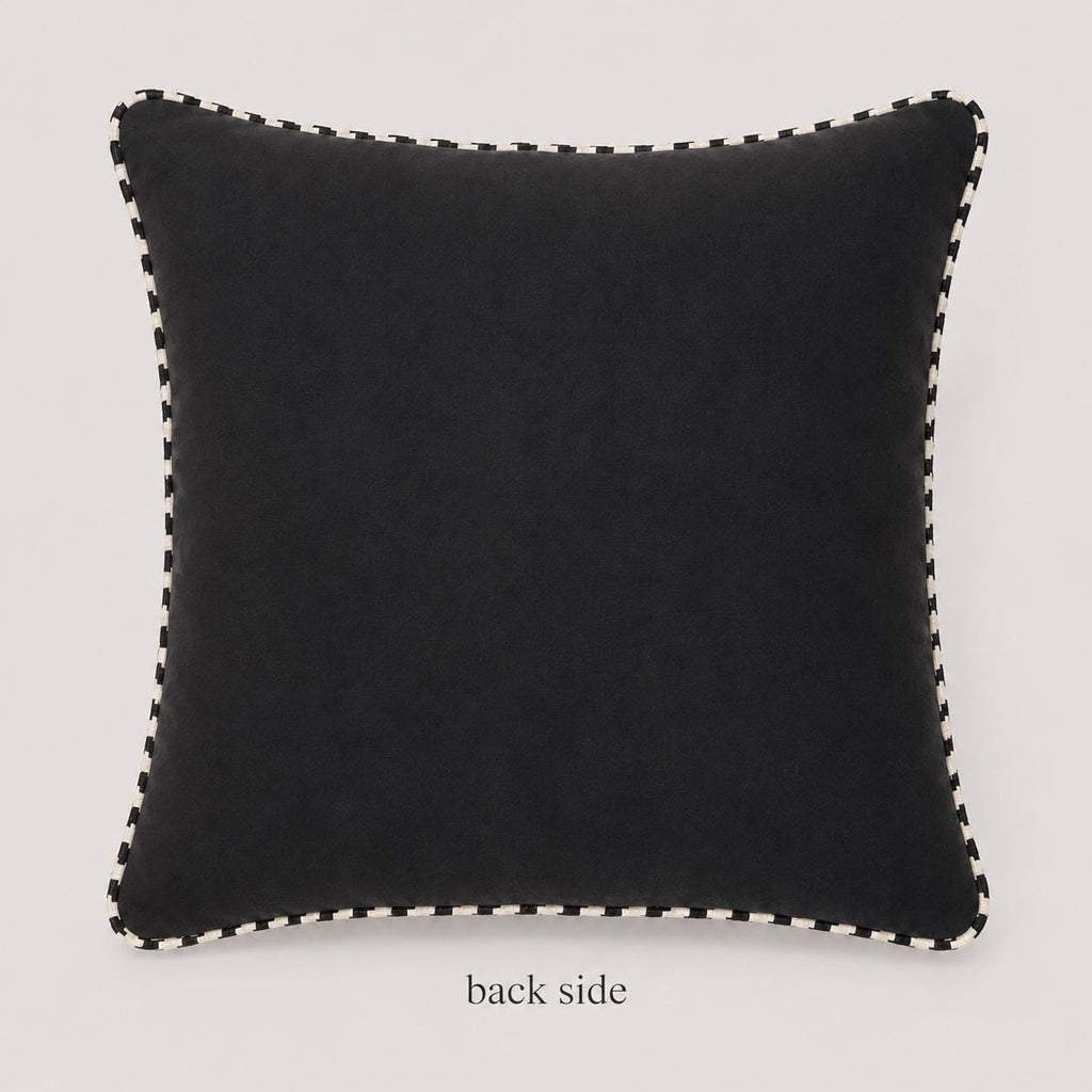 Additional product view of black and white houndstooth pure wool cushion