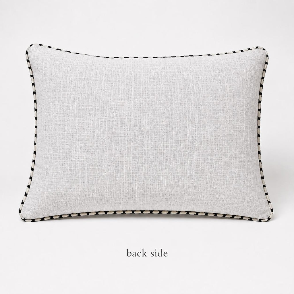 Additional product view of black and white houndstooth pure wool cushion