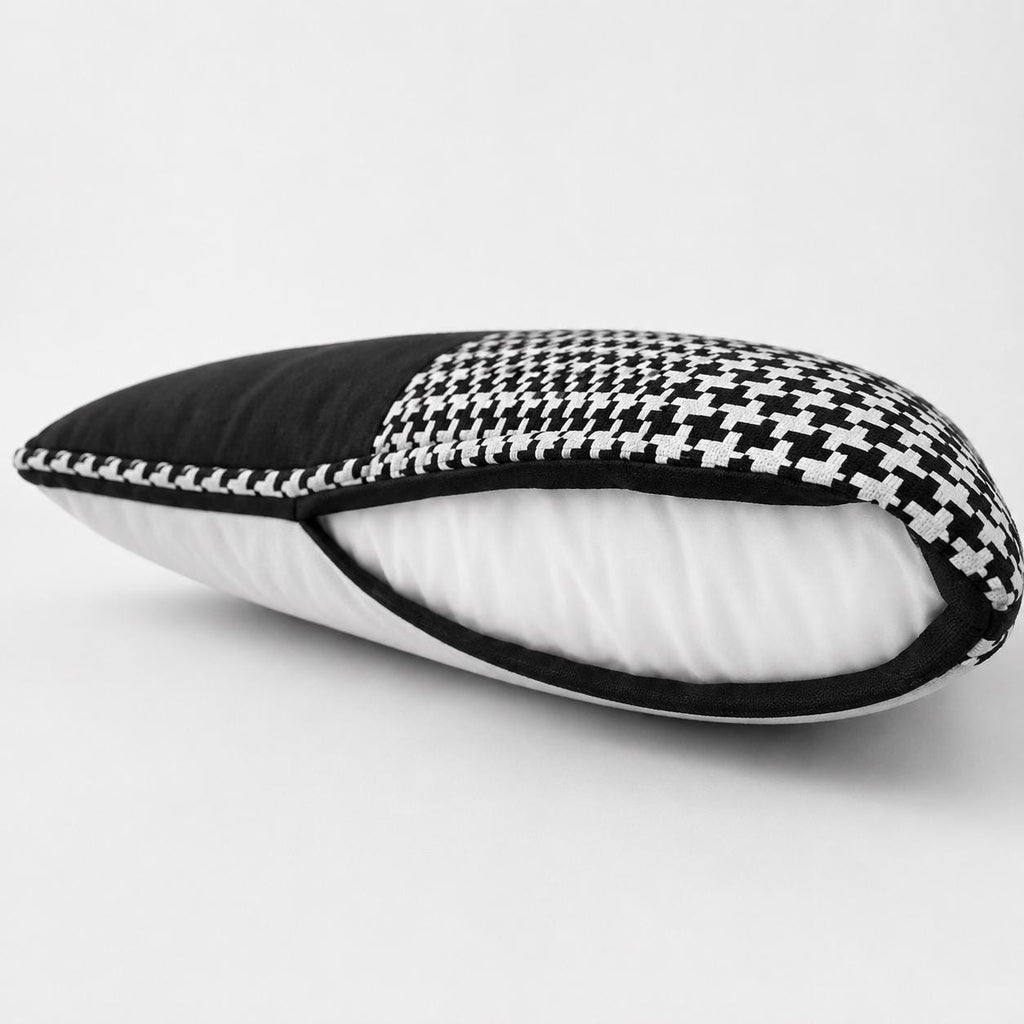 Additional product view of black and white houndstooth pure wool cushion