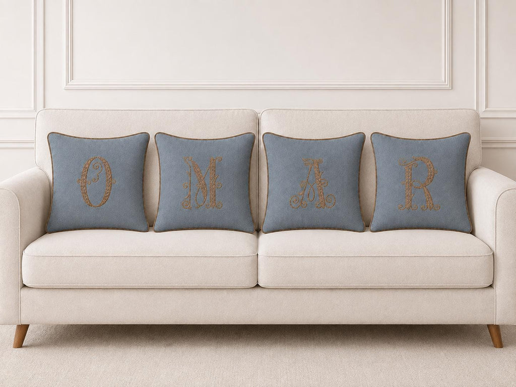 Dusty Blue embroidered letter R
