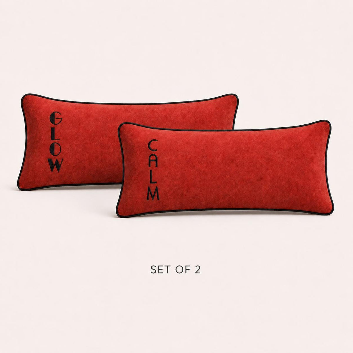 Brick red set of two COZY and GLOW embroidered lumbar cushion